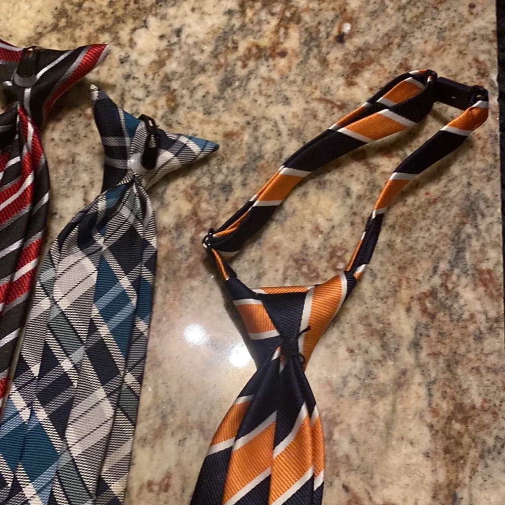 Lot/bundle different size clip ties, bow tie, and one snap tie
